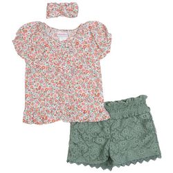 Little Lass Toddler Girls 3 Pc. Floral Lace Shorts Set