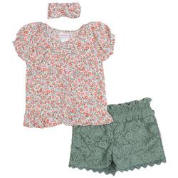Toddler Girls 3 Pc. Floral Lace Shorts Set
