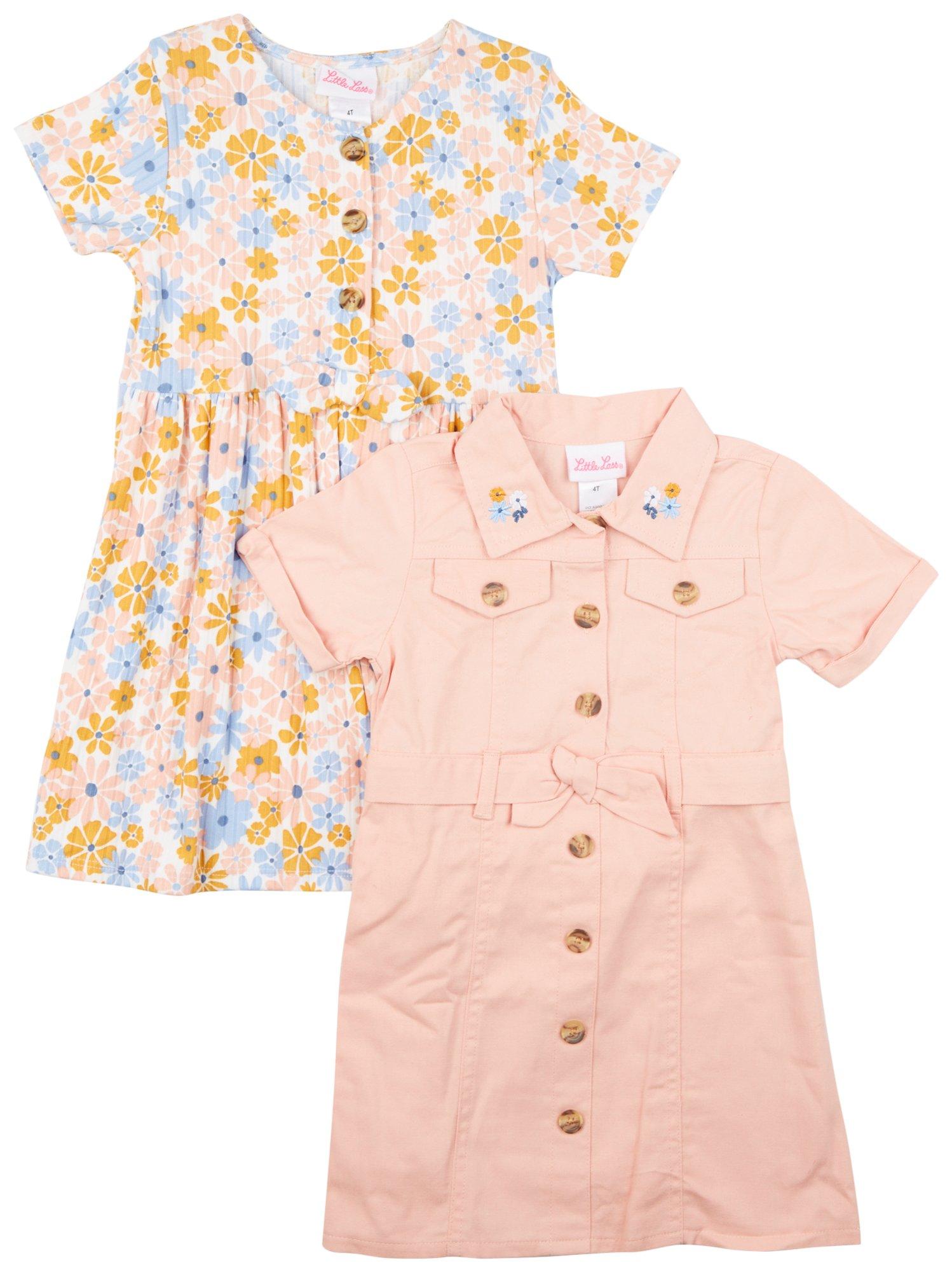 Toddler Girls 2 Pc. Knit & Twill Dress Set