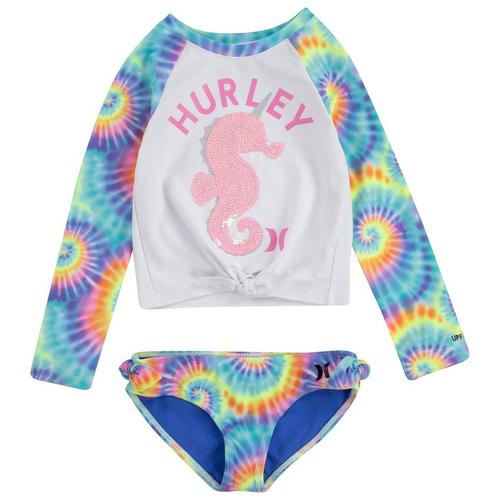 Hurley Toddler Girls 2-pc. Seahorse Rashguard Swimsuit Set
