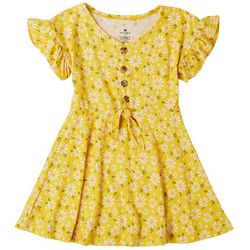 One Step Up Toddler Girls Floral Tie Front Button Dress