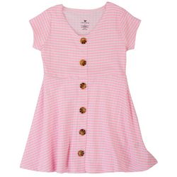 One Step Up Toddler Girls Stripe Faux Button Down Dress