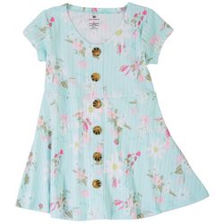 One Step Up Toddler Girls Floral Faux Button Down Dress