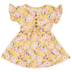 One Step Up Toddler Girls Flowers Tie Front Button Dress