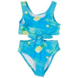 Toddler Girls Pineapple Bow Cut Out One Piece Swimsuit