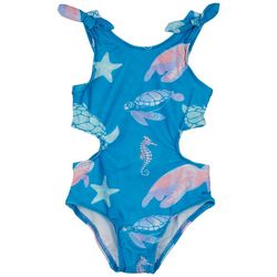 Toddler Girls Sea Life Cut Out One Piece Swimsuit