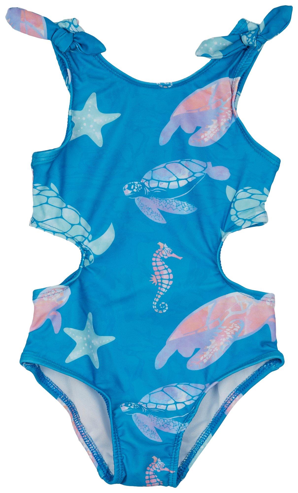 Toddler Girls Sea Life Cut Out One Piece Swimsuit