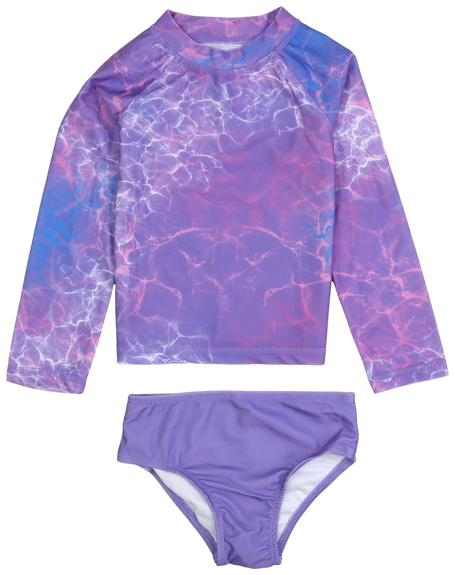 Toddler Girls 2 Pc. Marble Print Long Sleeve Swimsuit Set