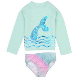 Toddler Girls 2 Pc. Mermaid Tail Long Sleeve Swimsuit Set