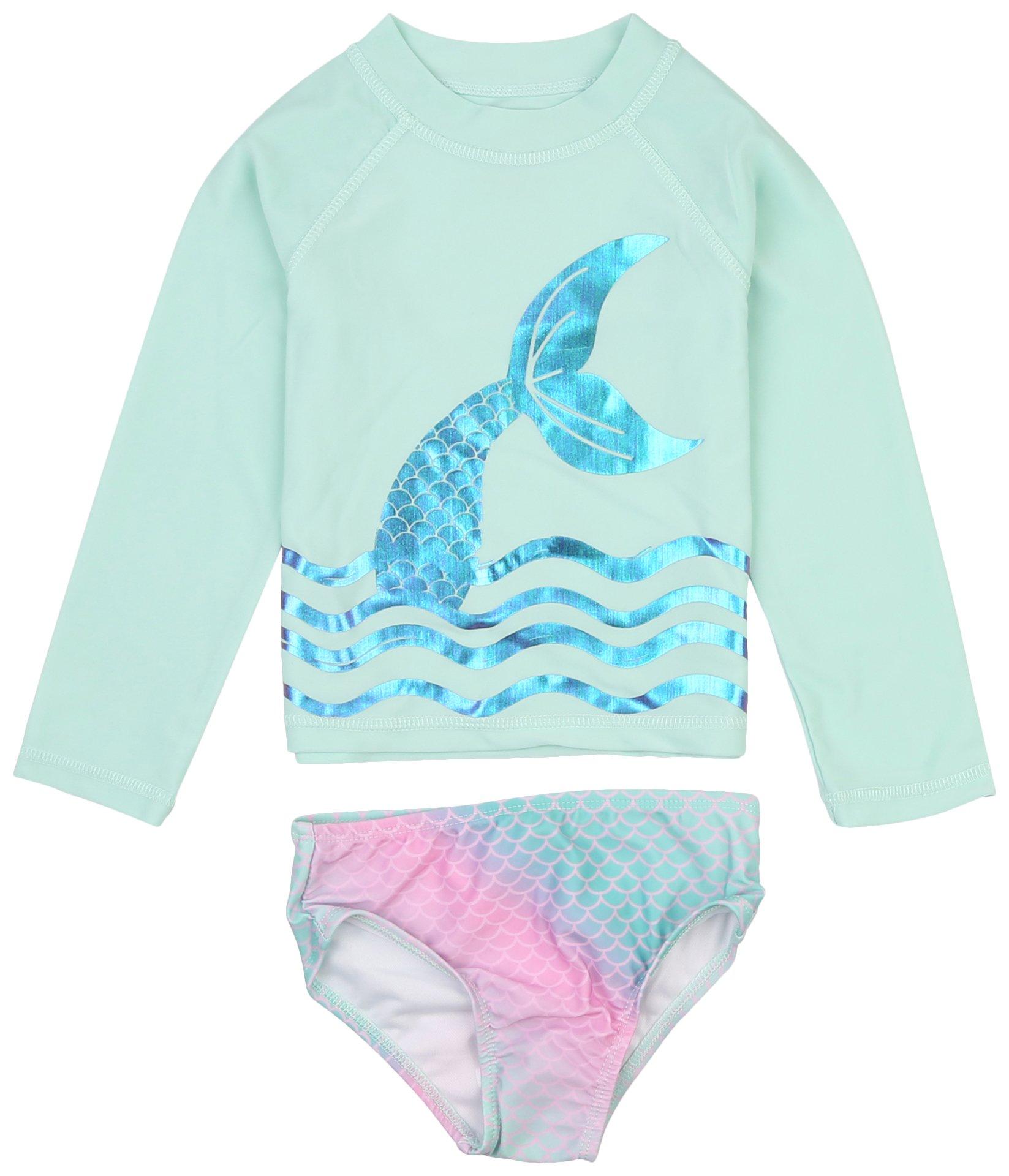 Toddler Girls 2 Pc. Mermaid Tail Long Sleeve Swimsuit Set