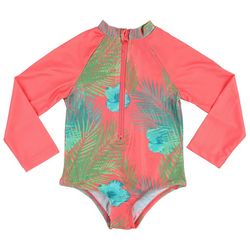 Reel Legends Toddler Girls Palm Leaf Rashguard Swimsuit