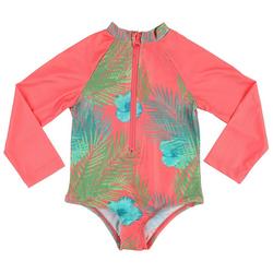 Toddler Girls Palm Leaf Rashguard Swimsuit
