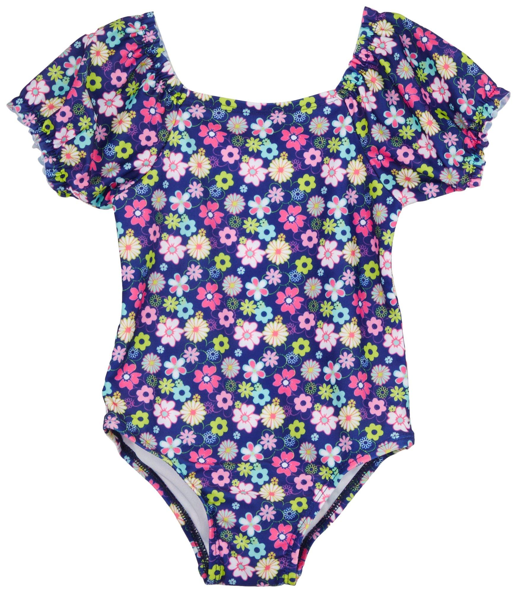 Toddler Girls Floral Puff Sleeves 1-pc. Swimsuit