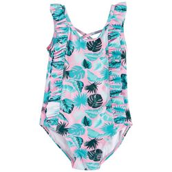 Sol Swim Toddler Girls Palm Leaf Ruffle One-Piece Swimsuit