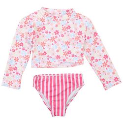 BMAGICAL Toddler Girls 2-pc. Floral & Stripe Swimsuit Set