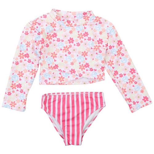 BMAGICAL Toddler Girls 2-pc. Floral & Stripe Swimsuit
