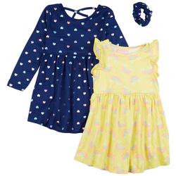 Toddler Girls 3 Pc. Heart Rainbow Dress Set