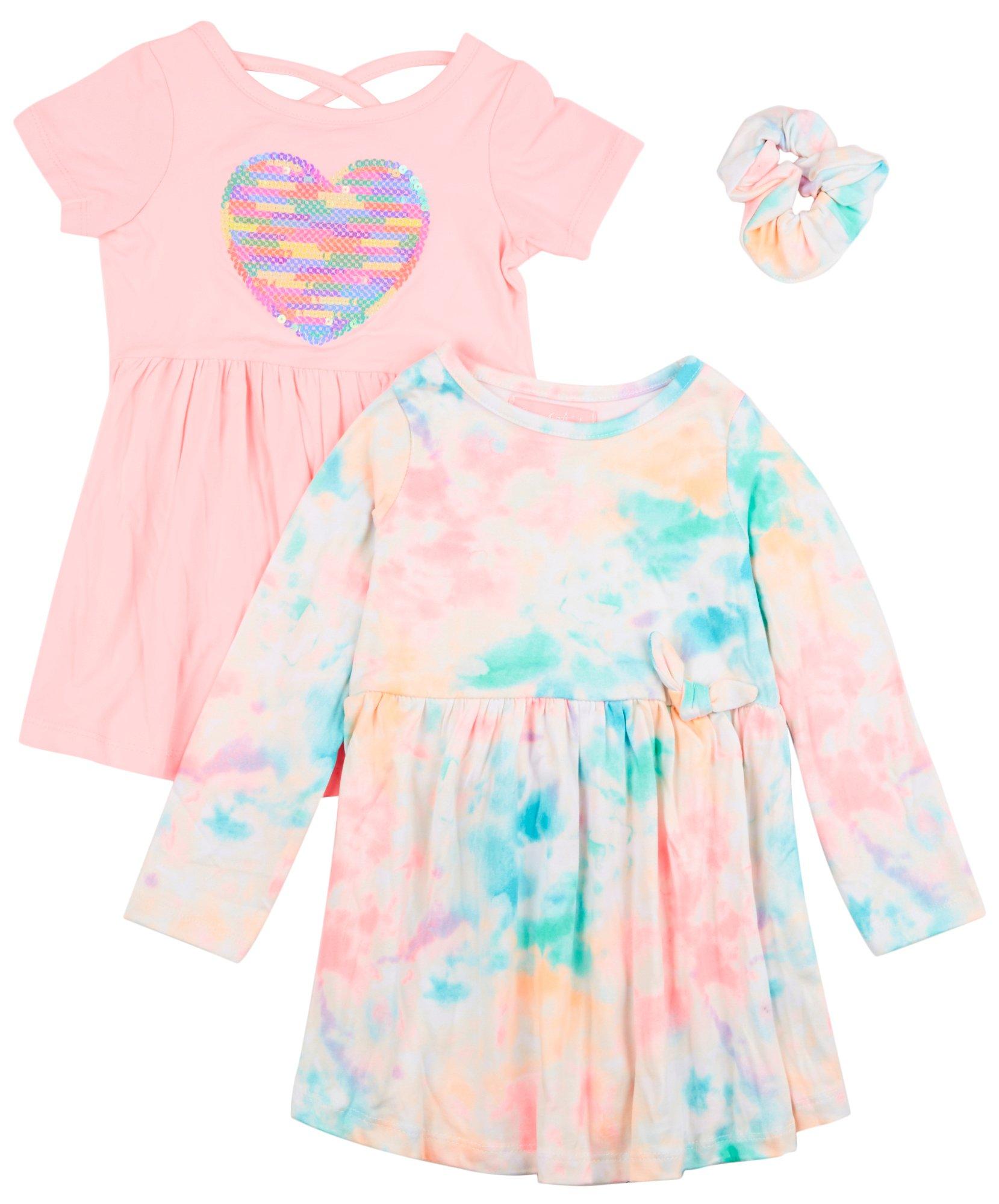 Toddler Girls 3 Pc. Sequin & Tie Dye Dress Set