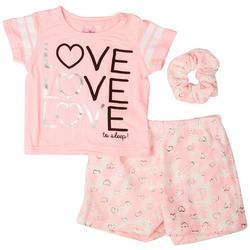 Toddler Girls 3 Pc Love Fleece PJ Shorts Set