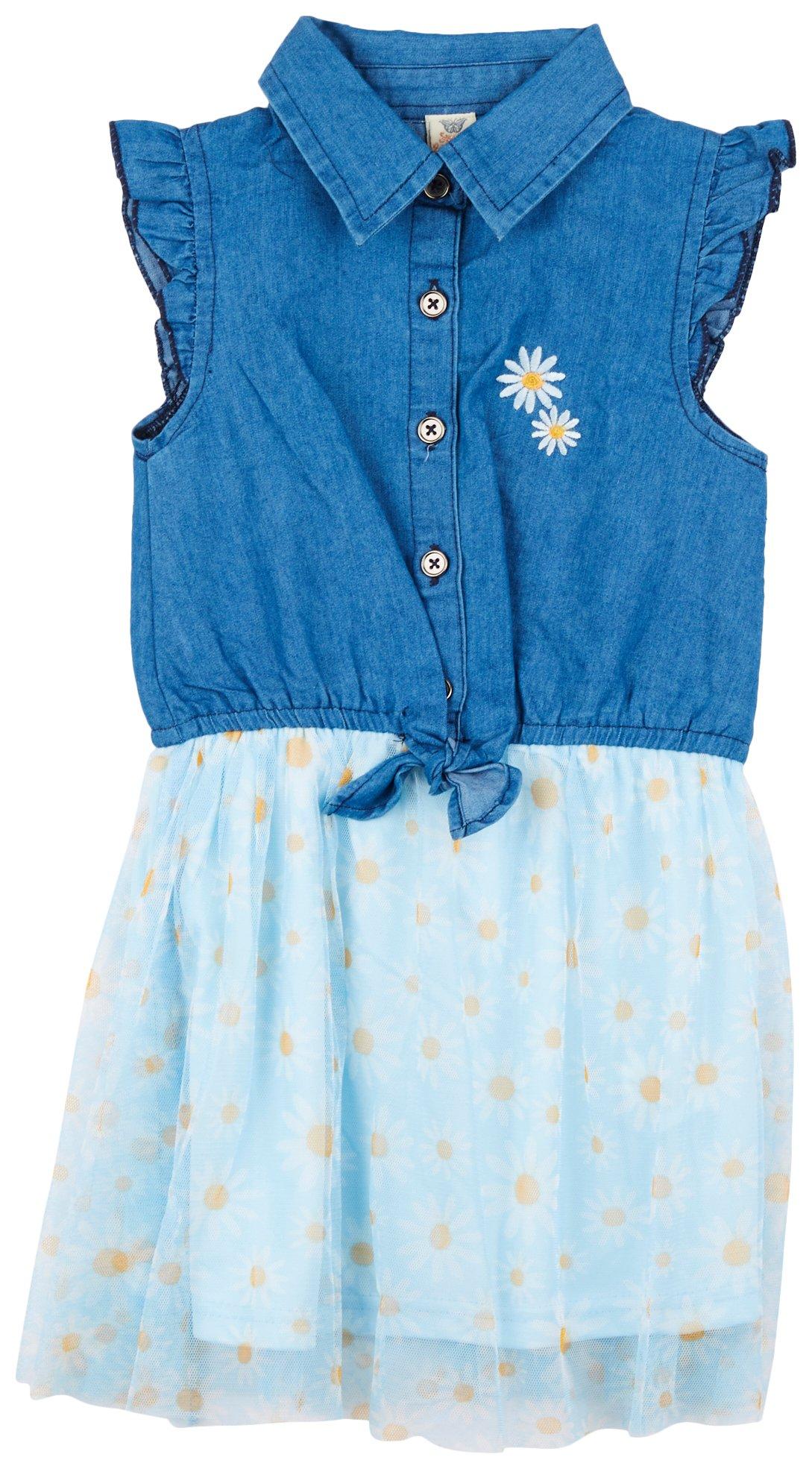Toddler Girls Daisy Denim & Tulle Dress