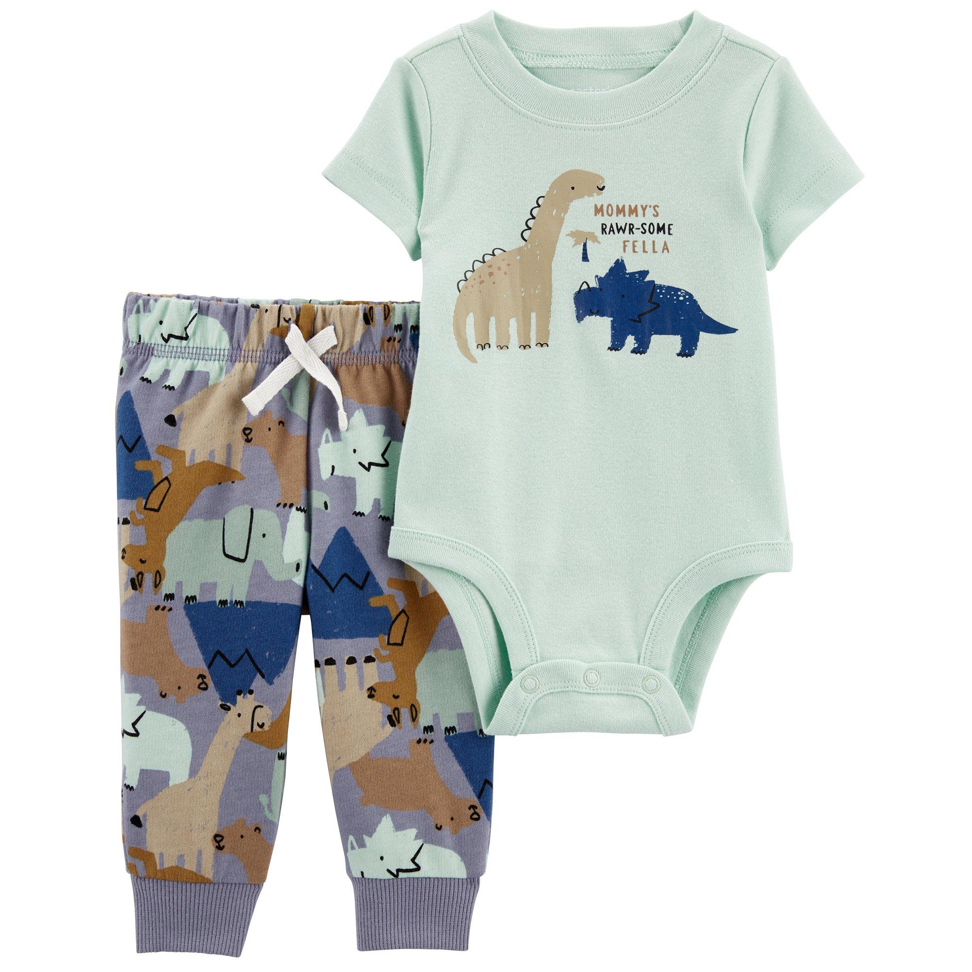 Baby Boys 2-pc. Dinasaur Creeper Pant Set