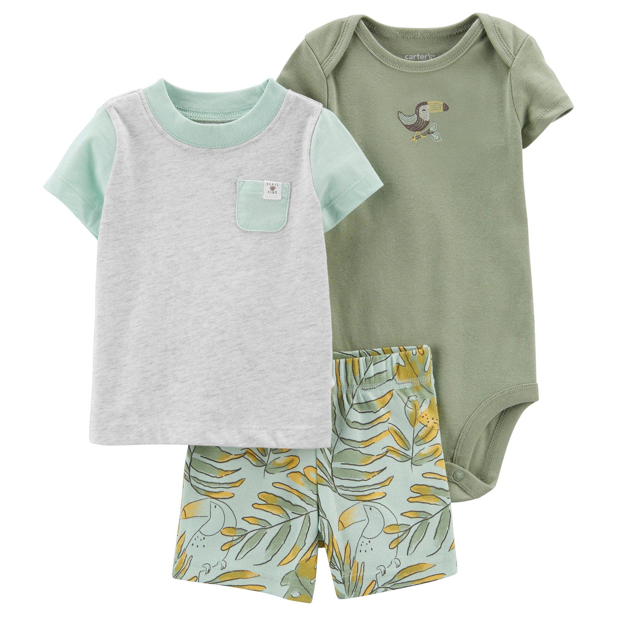 Baby Boys 3-pc. Bodysuit Short Sleeve Tee Short Set