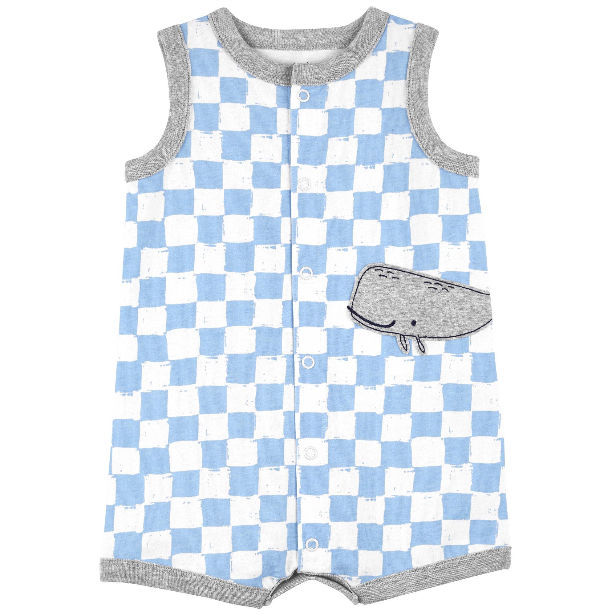 Carters Baby Boys Checkered Snap-Up Short Sleeve Romper