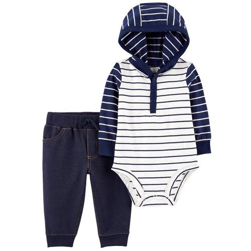Carters Baby Boys 2 Pc Striped Hooded Bodysuit