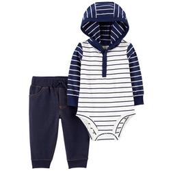 Baby Boys 2 Pc Striped Hooded Bodysuit & Pant Set