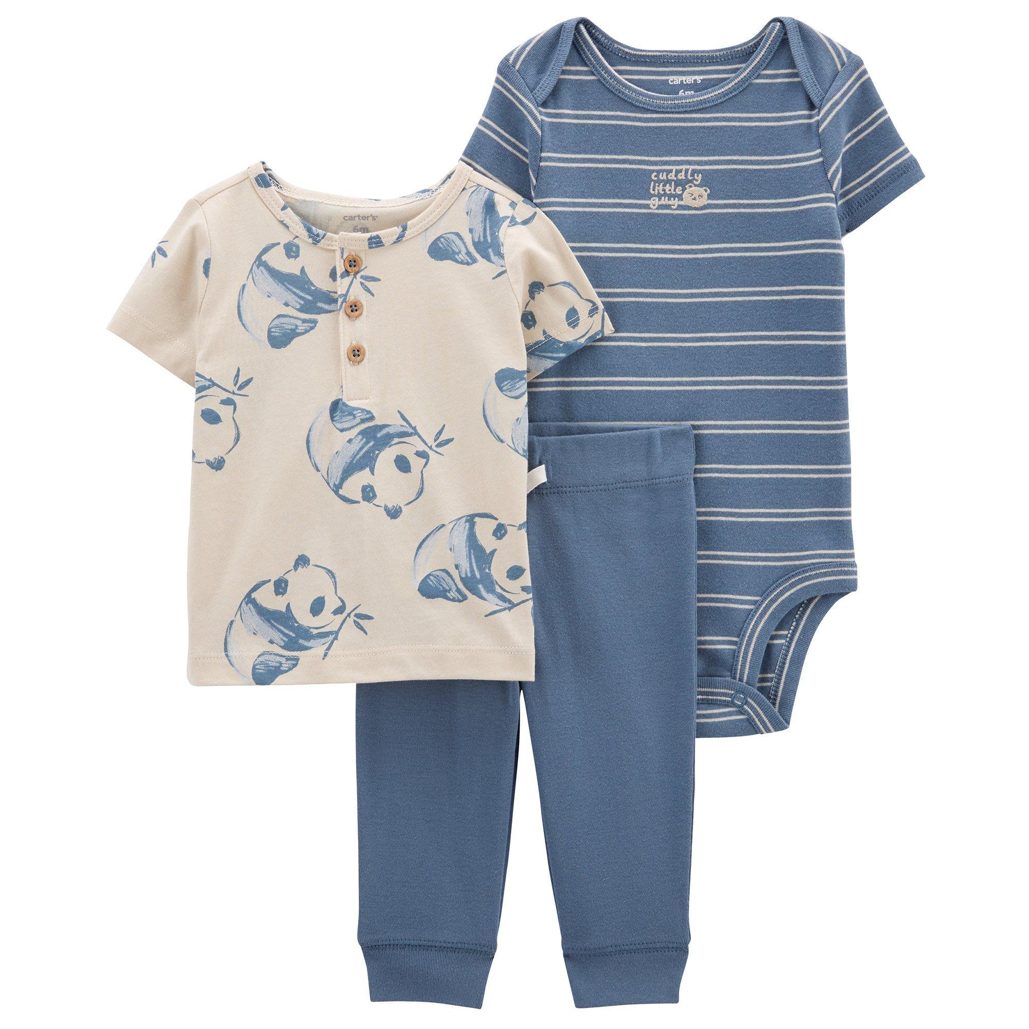 Baby Shark 2-piece Baby Boy Graphic and Stripe Bodysuit and Solid Pants Sets