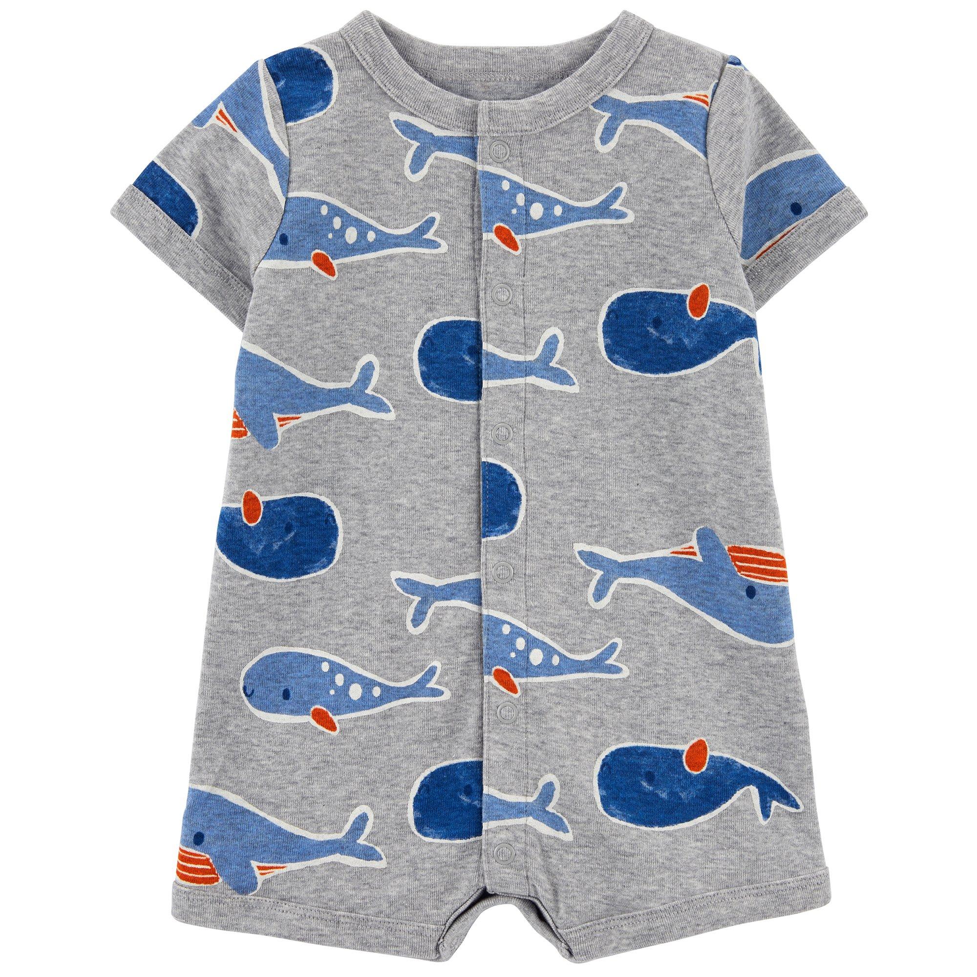 Baby Boys Whale Snap-Up Short Sleeve Romper