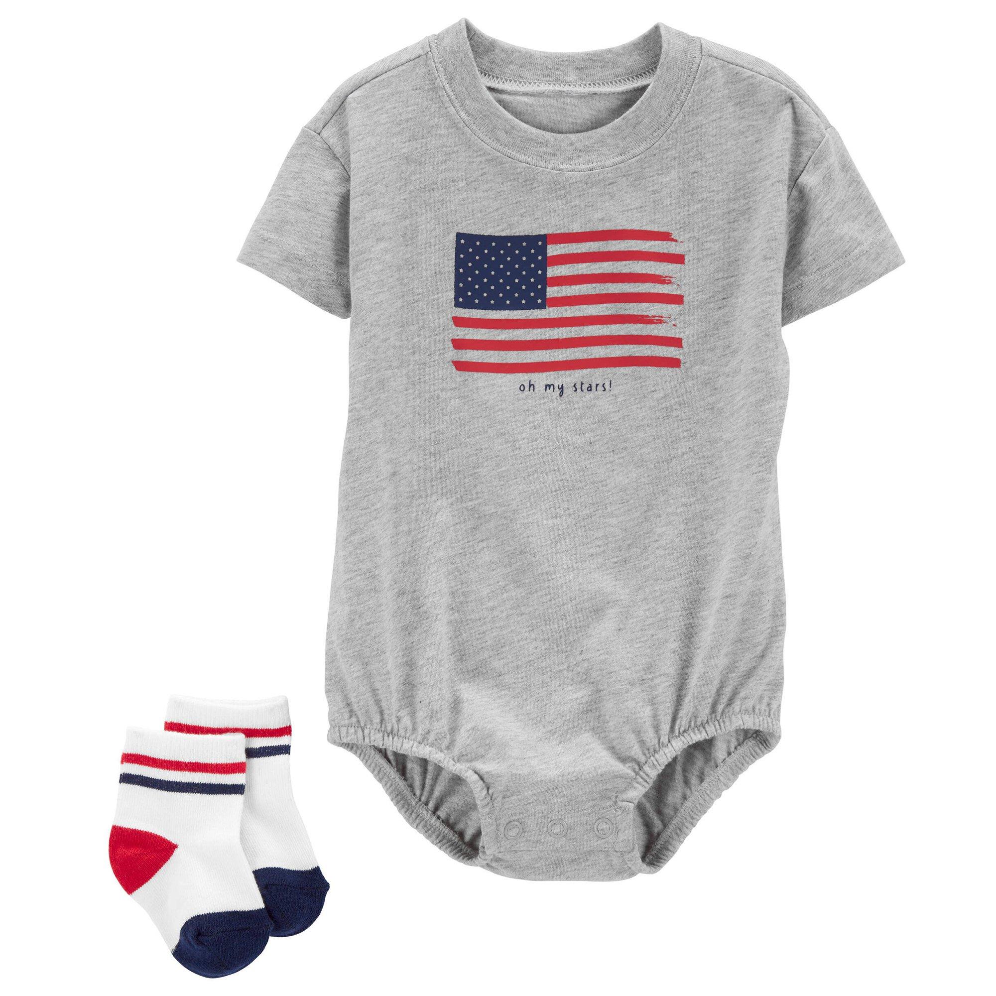 Carters Baby Boys American Flag Bubble & Socks