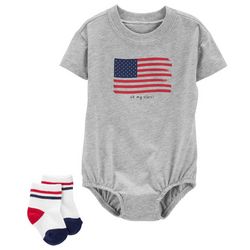 Carters Baby Boys American Flag Bubble & Socks Set