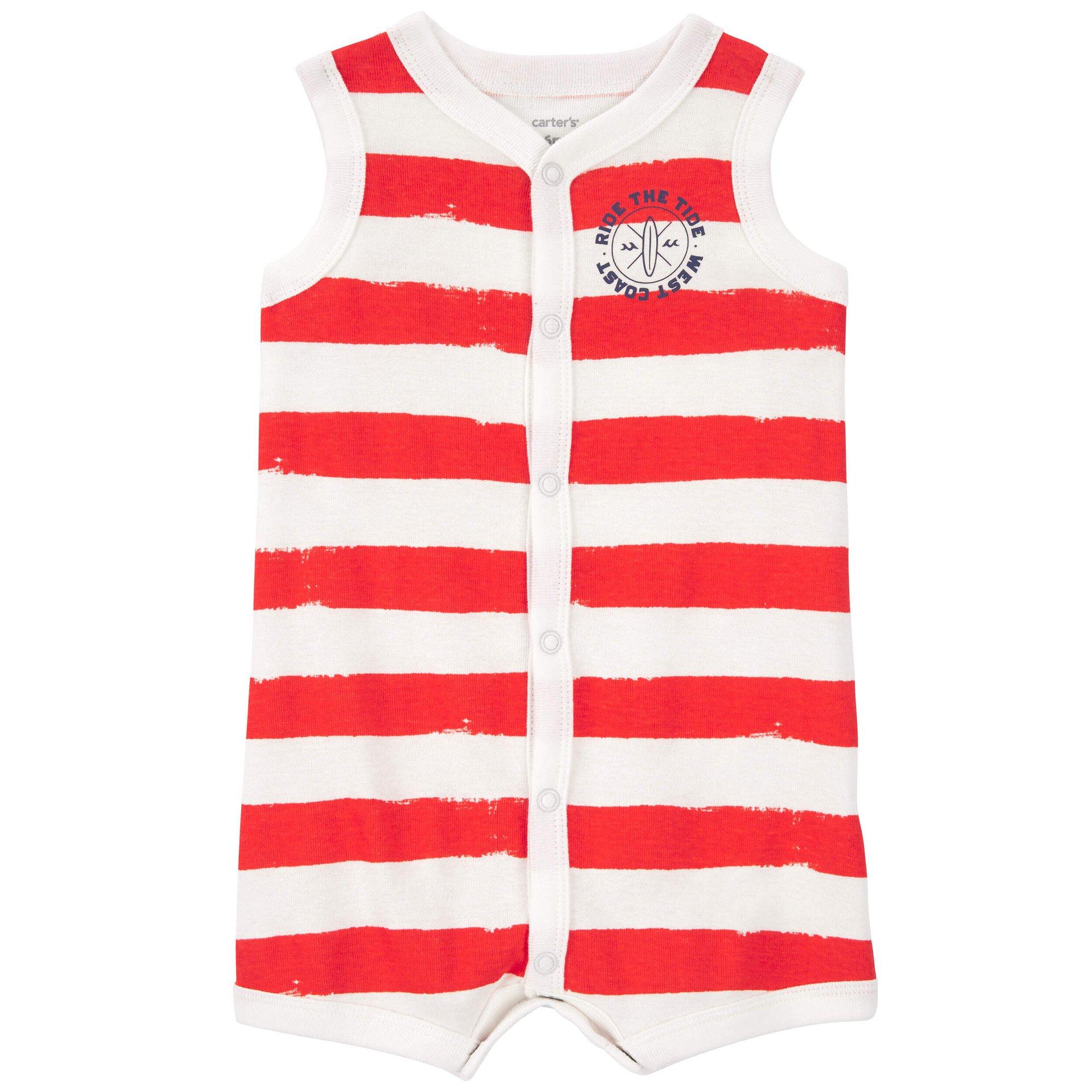 Carters Baby Boys Striped Snap-Up Ribbed Romper