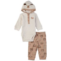 Little Me Baby Boys 2-pc. Fuzzy Bear Thermal Bodysuit Set
