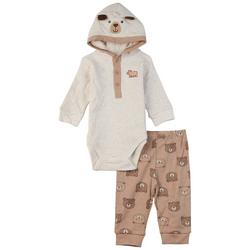 Baby Boys 2-pc. Fuzzy Bear Thermal Bodysuit Set
