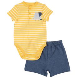 Little Me Baby Boys 2-pc. Elephant Stripe Bodysuit Short Set