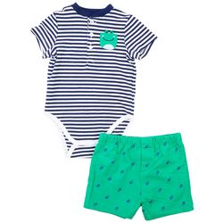 Little Me Baby Boys 2-pc. Frog Stripe Bodysuit Short Set