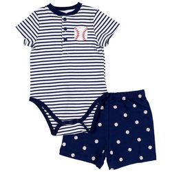 Little Me Baby Boys 2-pc. Baseball Stripe Bodysuit Short Set