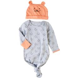 Baby Girls 2-pc. Animal Face Sleep Gown Set