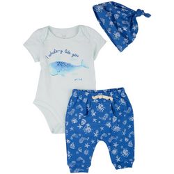 Leo & Luna Baby Boys 3-pc. Whale Bodysuit Pant Set