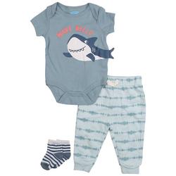 Baby Boys 3 Pc. Shark Wave Pant + Socks Set