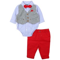 Baby Boys 3-pc. Holiday Mock Bodysuit Vest Pant Set