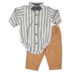 Baby Boys 2-Pc. Roll Sleeve Stripe Bodysuit Pant Set