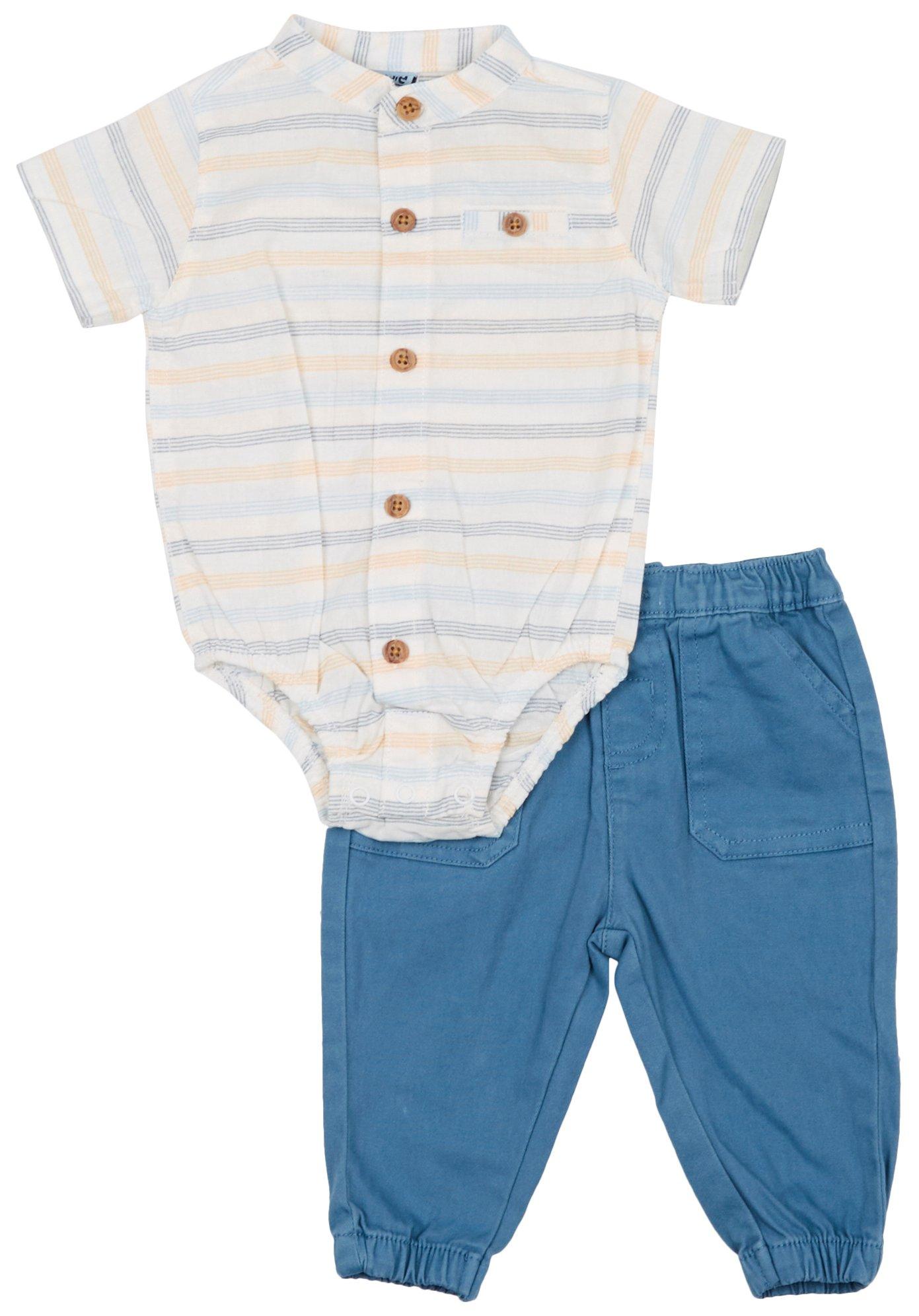 Little Lad Baby Boys 2-Pc. Woven Bodysuit And