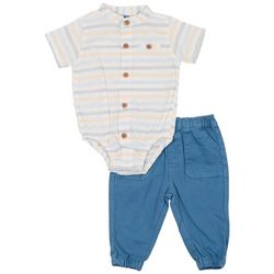 Little Lad Baby Boys 2-Pc. Woven Bodysuit And Pant Set