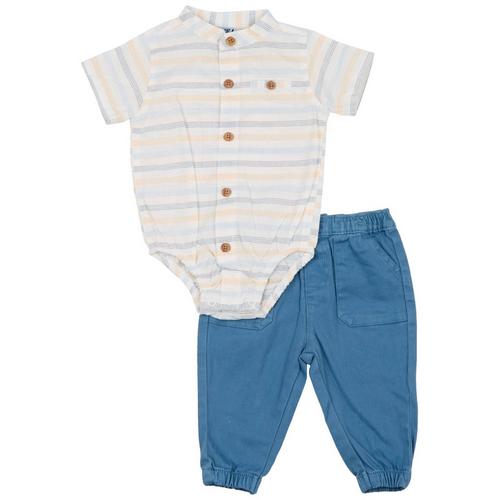 Little Lad Baby Boys 2-Pc. Woven Bodysuit And