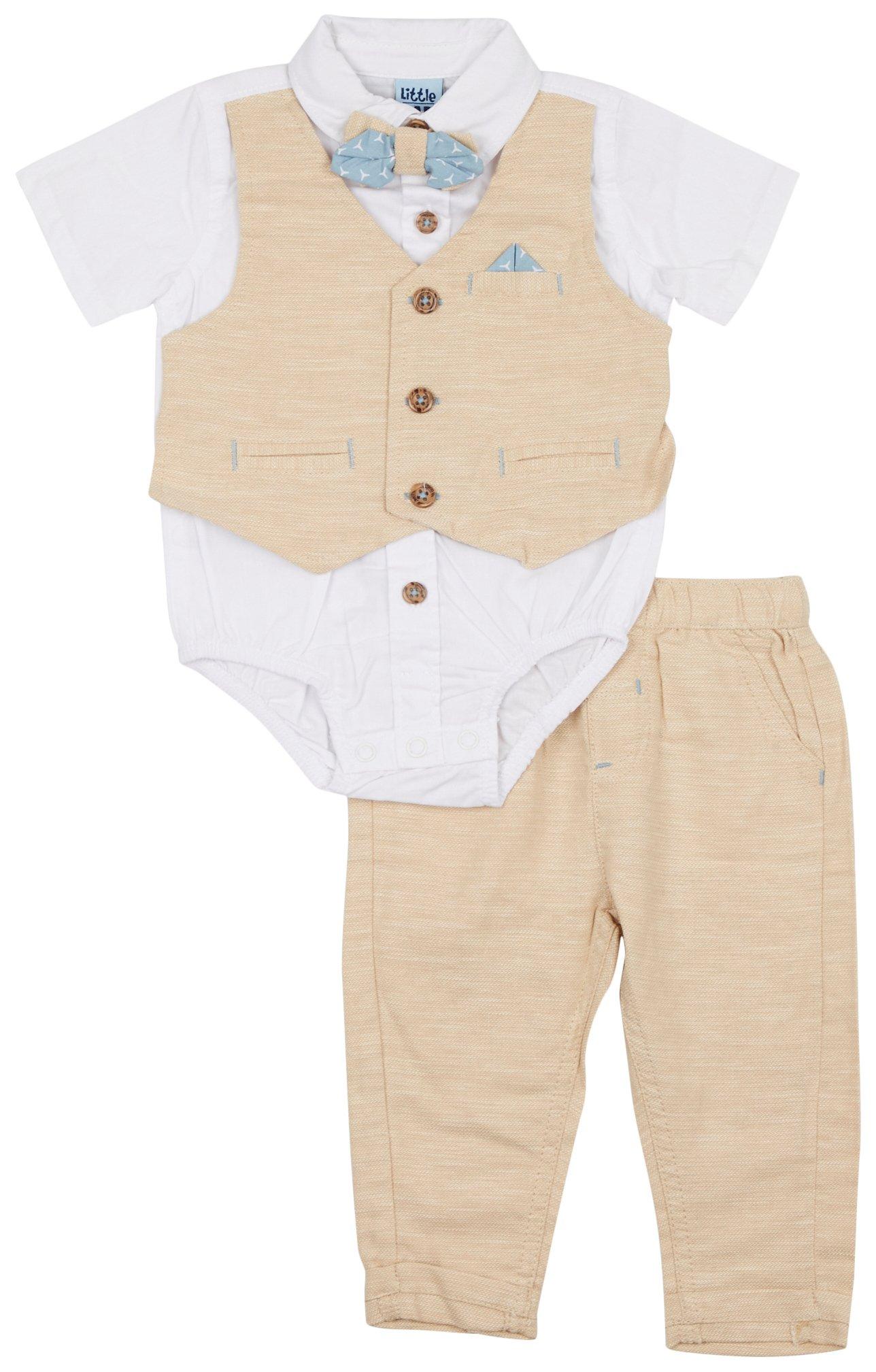 Little Lad Baby Boys 4-Pc. Vest Creeper Bow Tie & Pant Set