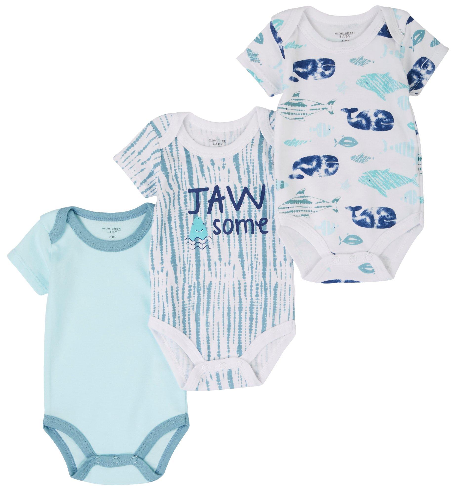 Mon Cheri Baby Baby Boys 3-pk. Jawsome Bodysuit Set
