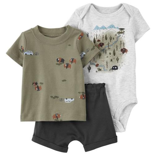 Carters Baby Boys 3-pc. Bison Forest Short Set
